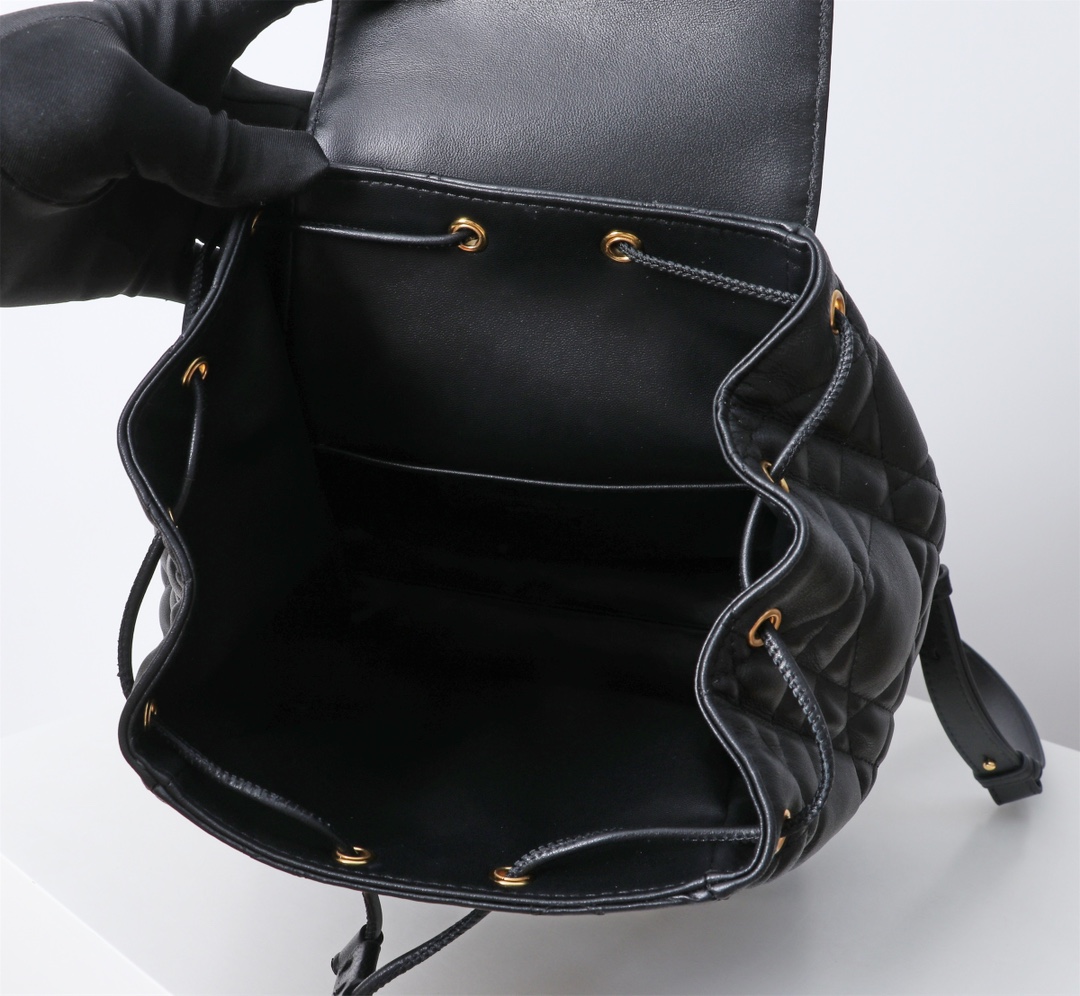 Medium Dior Caro Backpack Black Macrocannage Lambskin